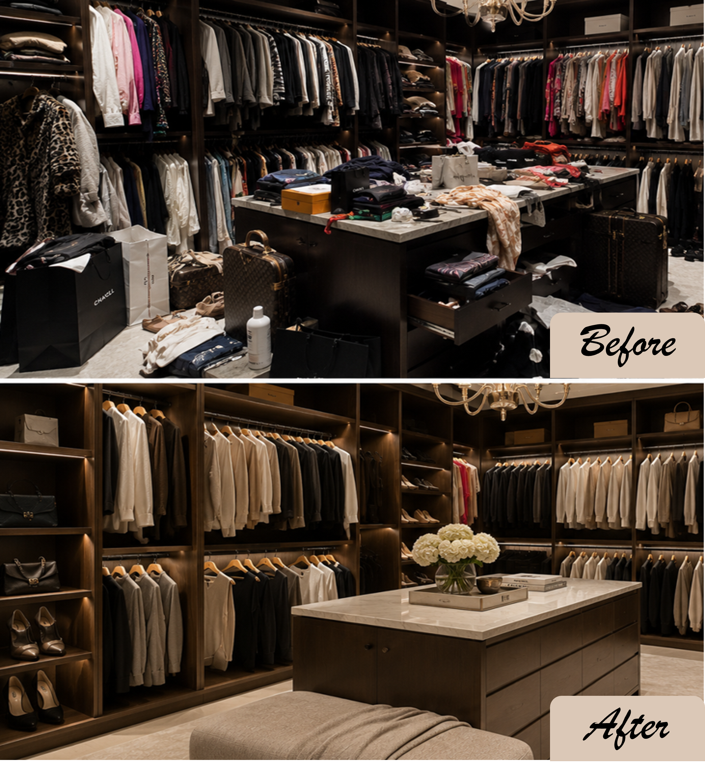 Closet before and after organization