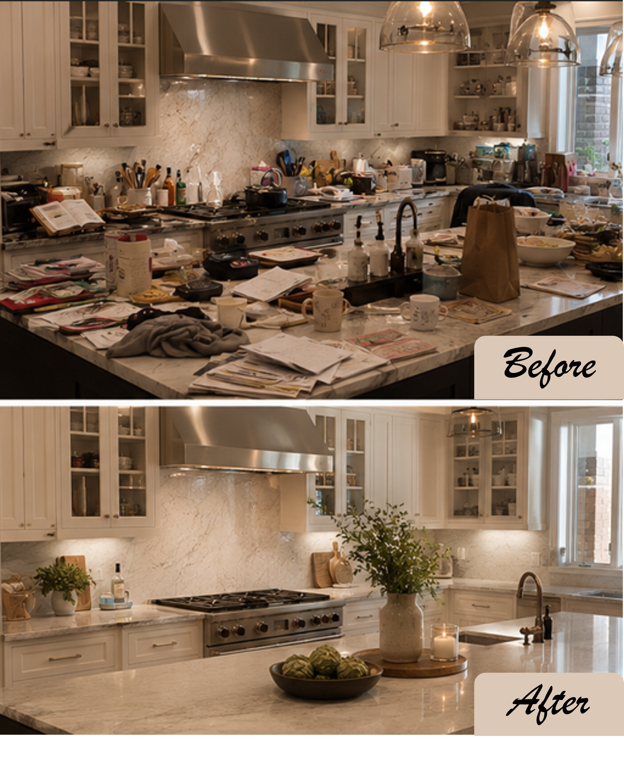 Kitchen before and after organization